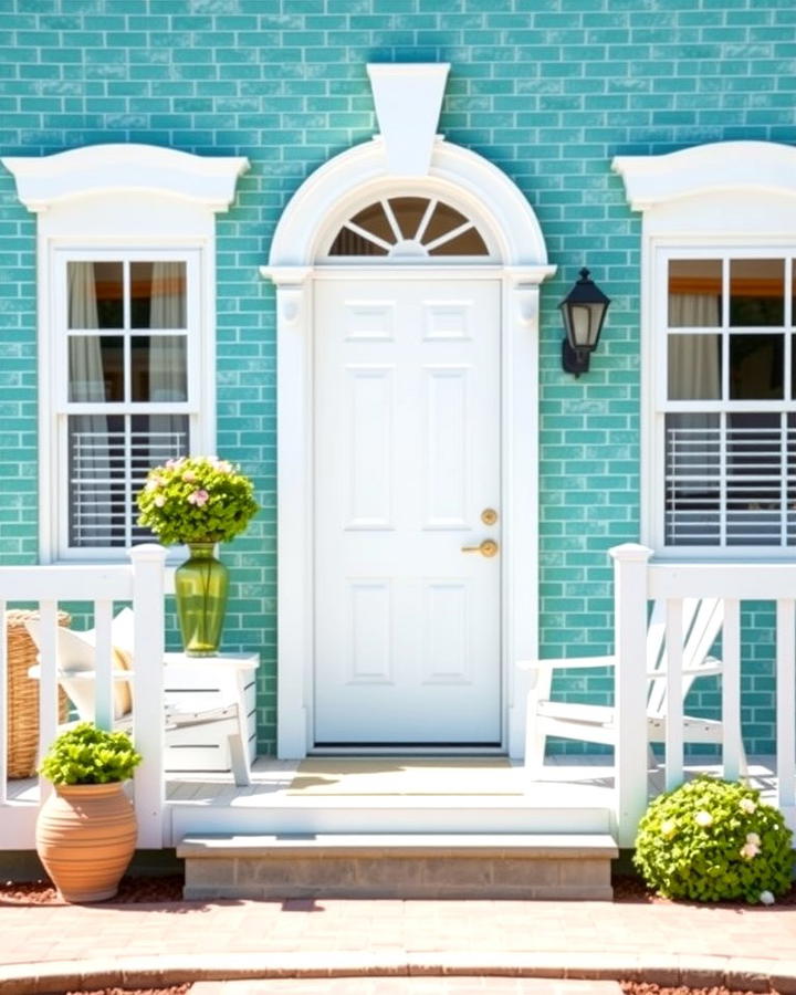 Teal Green with White Accents - 30 Green Brick Exterior Home Ideas