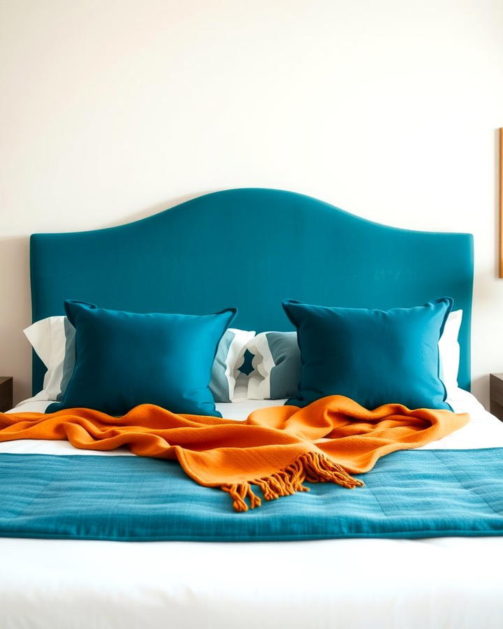 Teal Headboard with Orange Throw Blanket - 25 Teal and Orange Bedroom Ideas