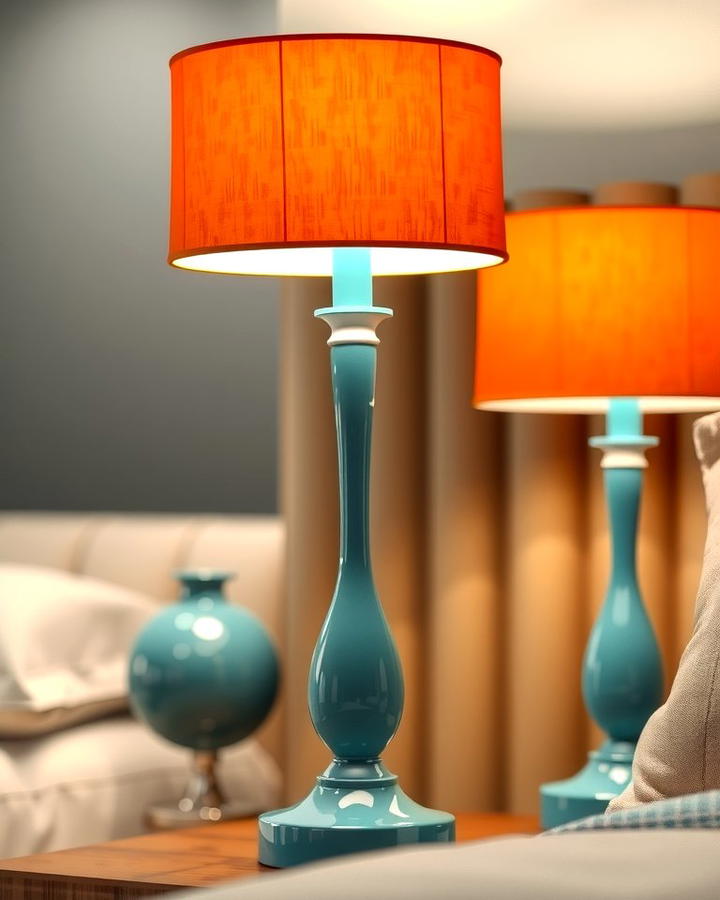 Teal Lamps with Orange Shades - 25 Teal and Orange Bedroom Ideas