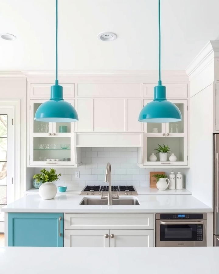 Teal Pendant Lighting with White Interior - 25 Teal and White Kitchen Ideas