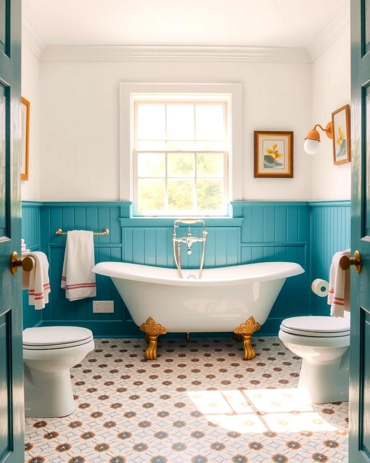 Teal Wainscoting - 30 Teal Bathroom Ideas