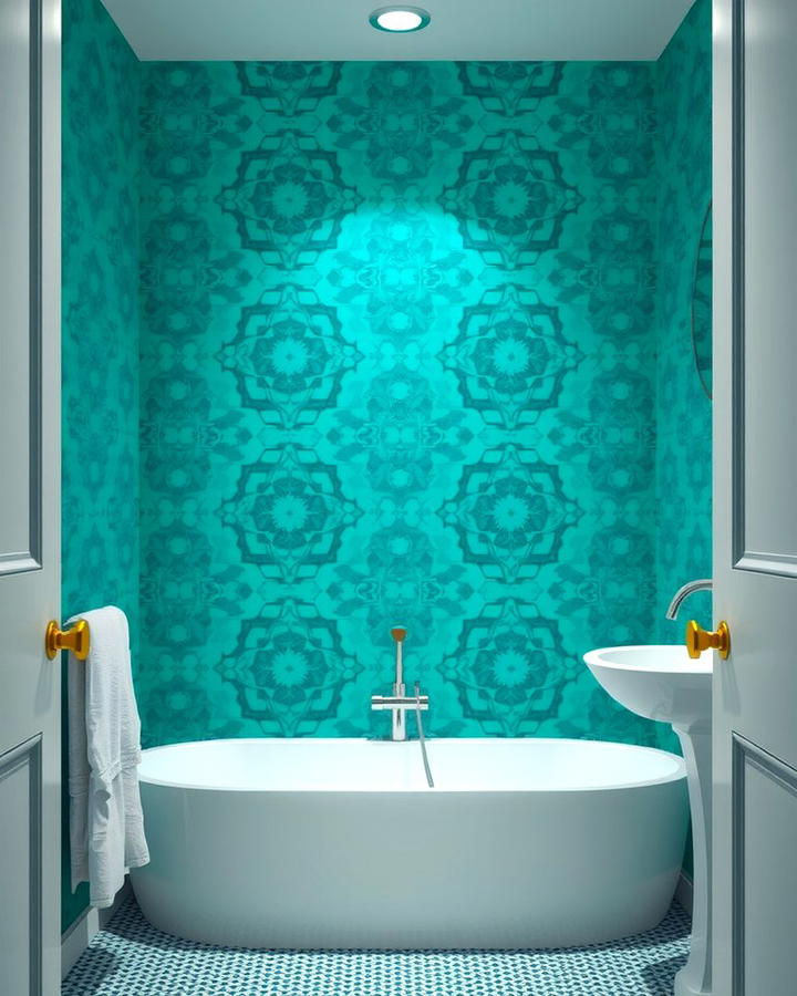 Teal Wallpaper for Bold Patterns - 30 Teal Bathroom Ideas