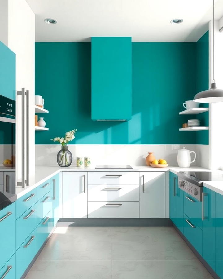 Teal Walls with White Accents - 25 Teal and White Kitchen Ideas