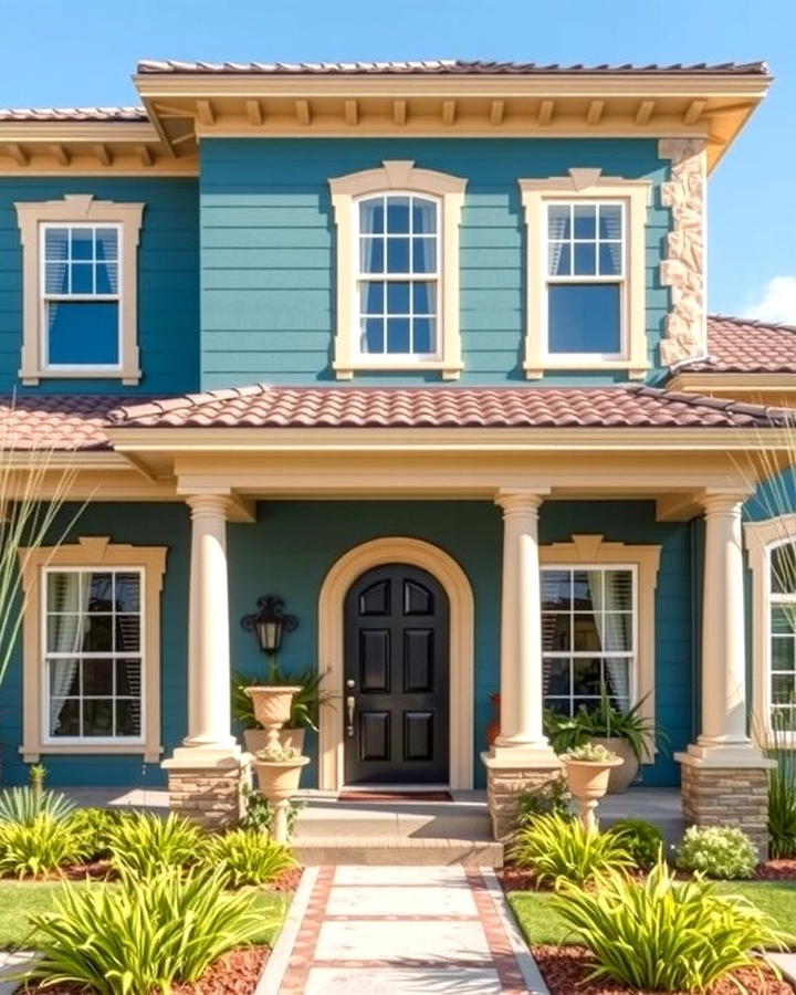 Teal and Beige Harmony - 25 Teal House Exterior Ideas