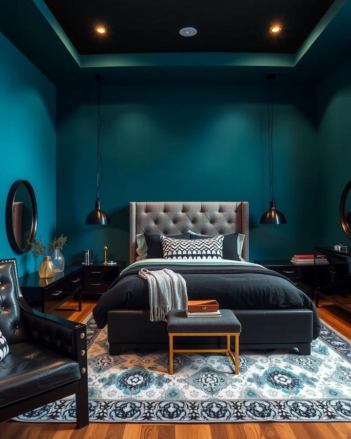 Teal and Black Modern Contrast - 25 Teal Bedroom Ideas