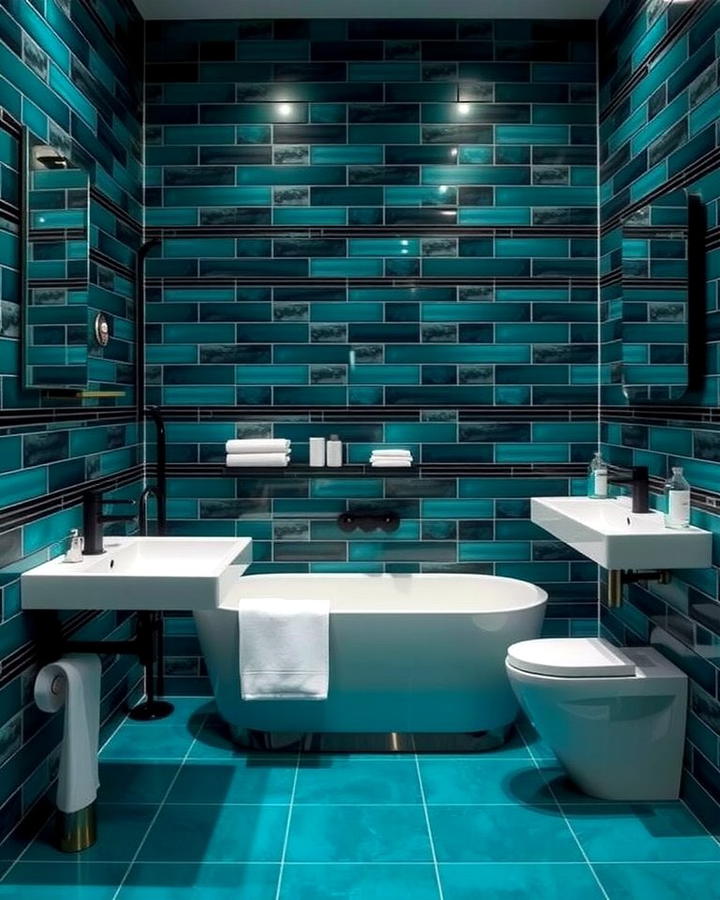 Teal and Black for Dramatic Contrast - 30 Teal Bathroom Ideas