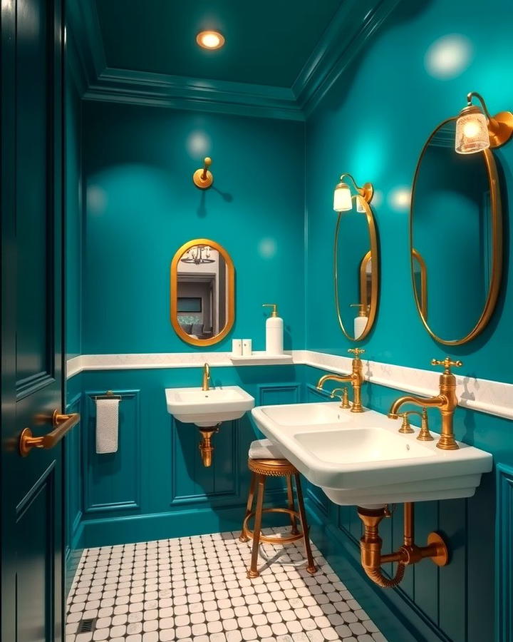 Teal and Brass Fixtures - 30 Teal Bathroom Ideas