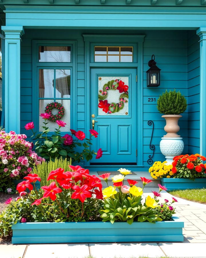 Teal and Floral Landscaping Harmony - 25 Teal House Exterior Ideas