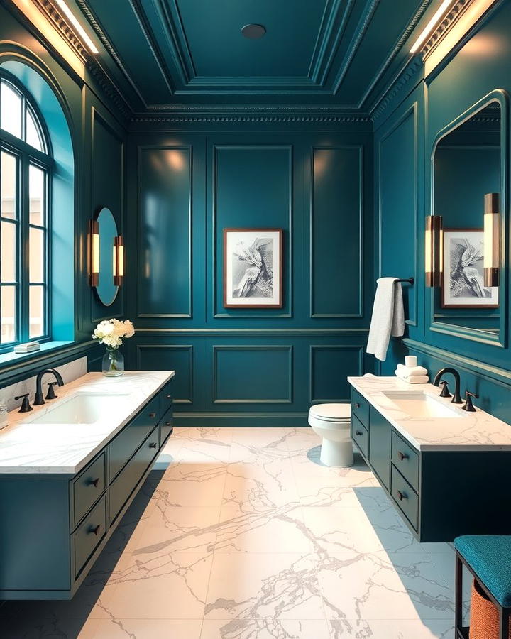 Teal and Marble Pairing - 30 Teal Bathroom Ideas