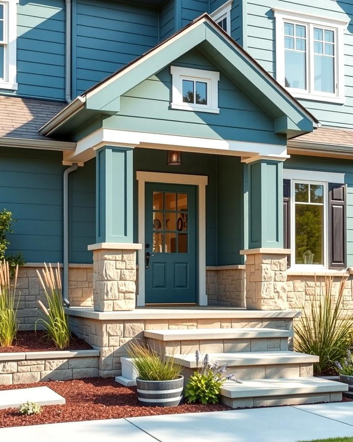 Teal and Natural Stone Accents - 25 Teal House Exterior Ideas