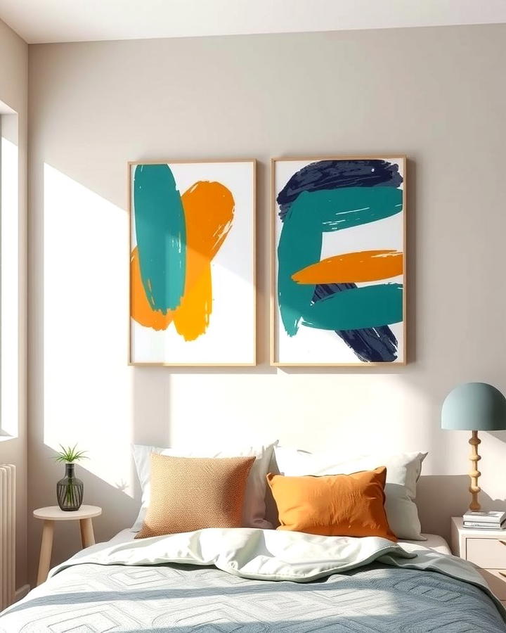 Teal and Orange Abstract Artwork - 25 Teal and Orange Bedroom Ideas