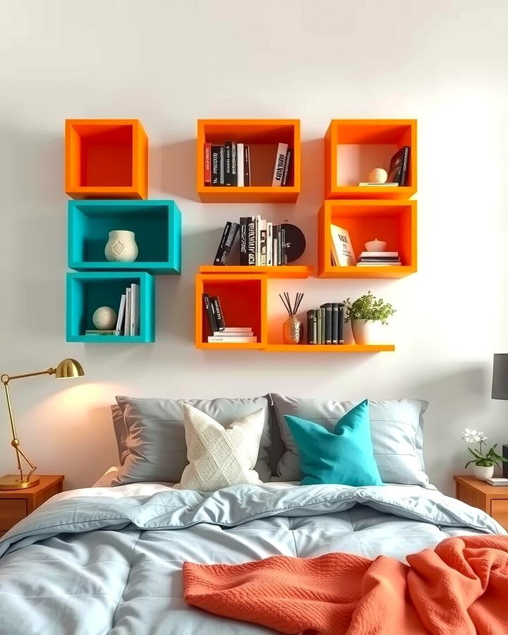 Teal and Orange Decorative Wall Shelves - 25 Teal and Orange Bedroom Ideas