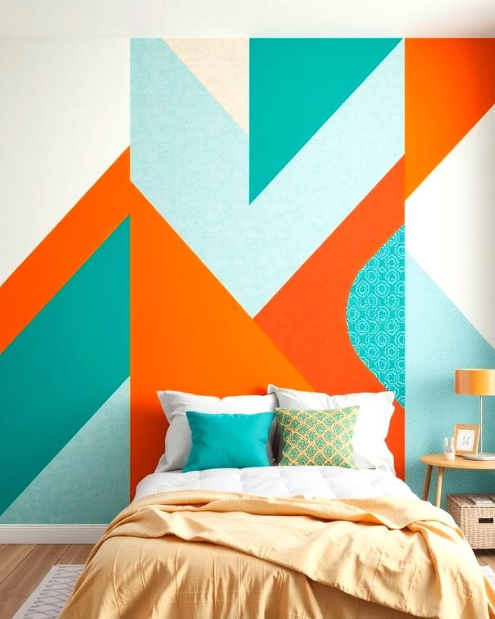 Teal and Orange Geometric Wall Patterns - 25 Teal and Orange Bedroom Ideas