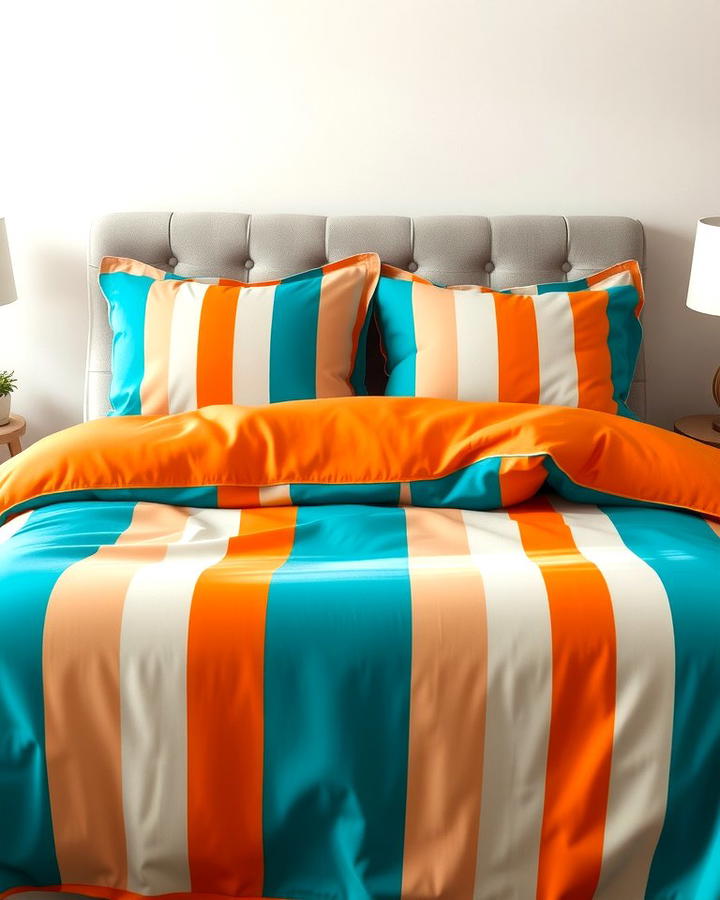 Teal and Orange Striped Bedding - 25 Teal and Orange Bedroom Ideas