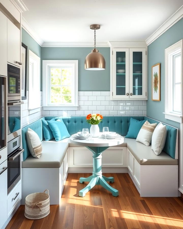 Teal and White Breakfast Nook - 25 Teal and White Kitchen Ideas