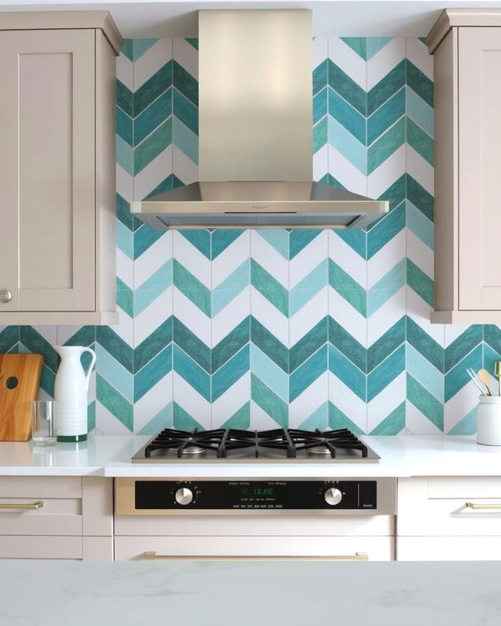 Teal and White Chevron Backsplash - 25 Teal and White Kitchen Ideas