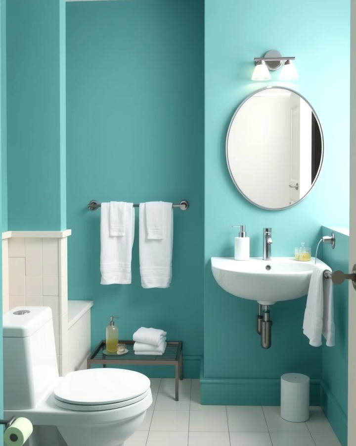 Teal and White Contrast - 30 Teal Bathroom Ideas