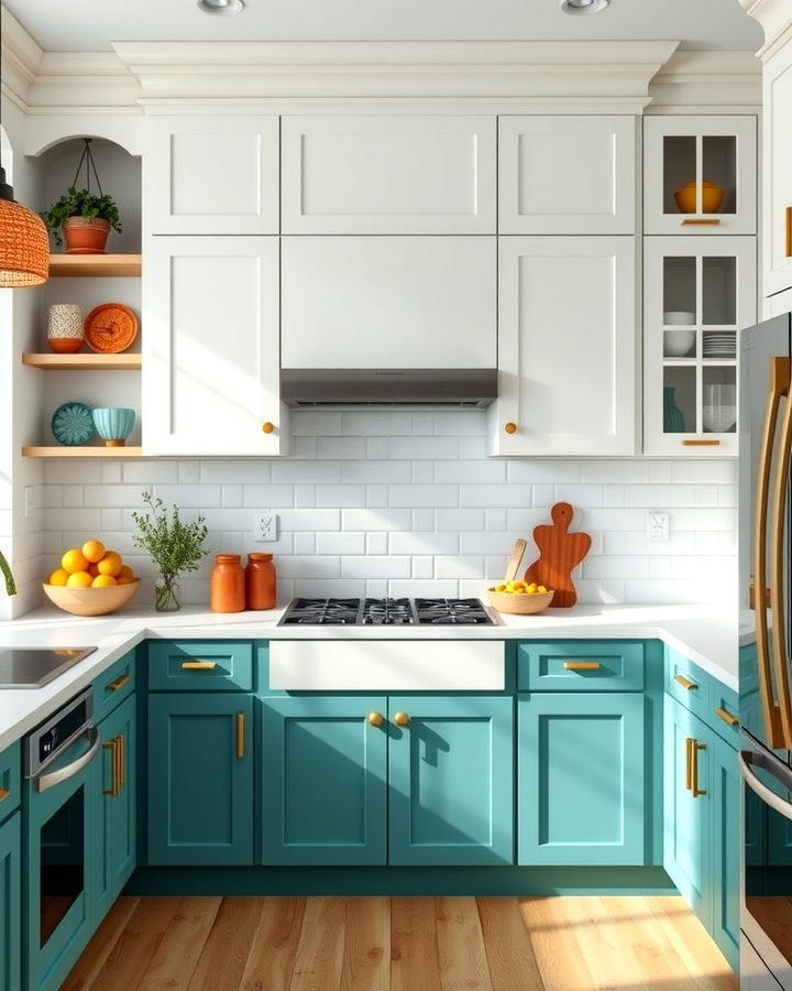 Teal and White Freshness - 25 Two Tone Kitchen Cabinet Ideas