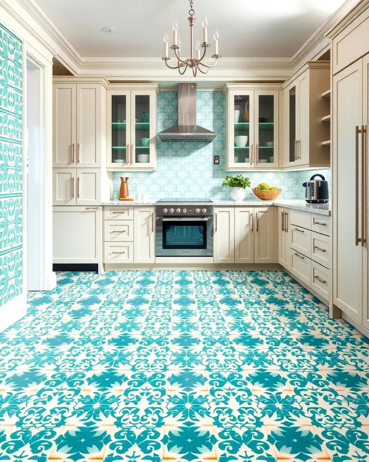 Teal and White Patterned Floor Tiles 2 - 25 Teal and White Kitchen Ideas