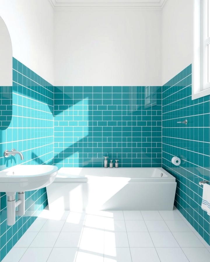 Teal and White Tile Combination - 30 Teal Bathroom Ideas