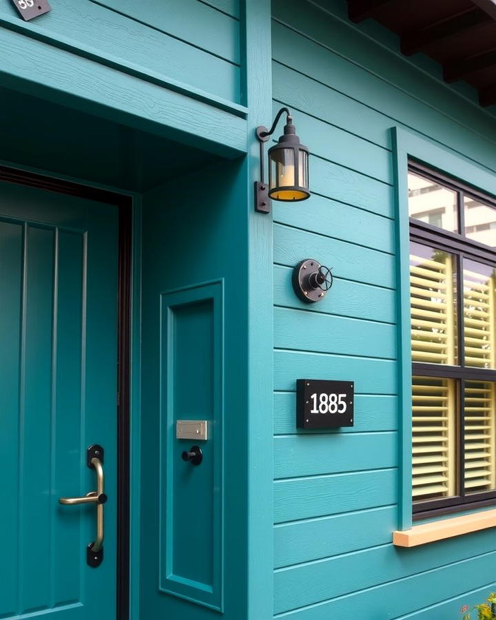 Teal with Black and Metallic Details - 25 Teal House Exterior Ideas