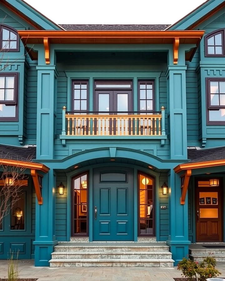 Teal with Copper Details for Luxe Finish - 25 Teal House Exterior Ideas