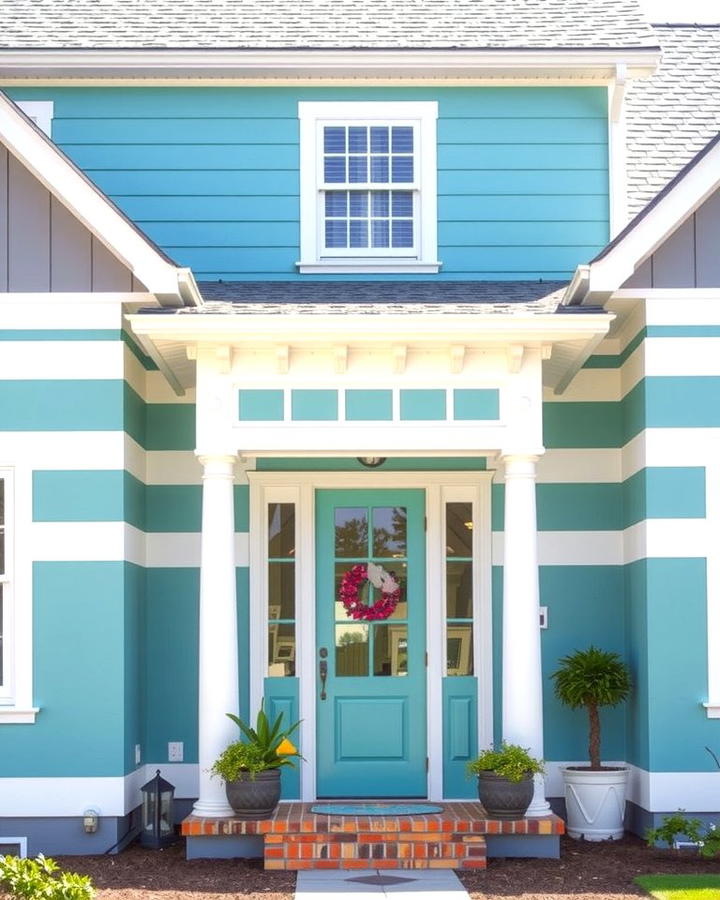 Teal with White and Gray Stripes - 25 Teal House Exterior Ideas