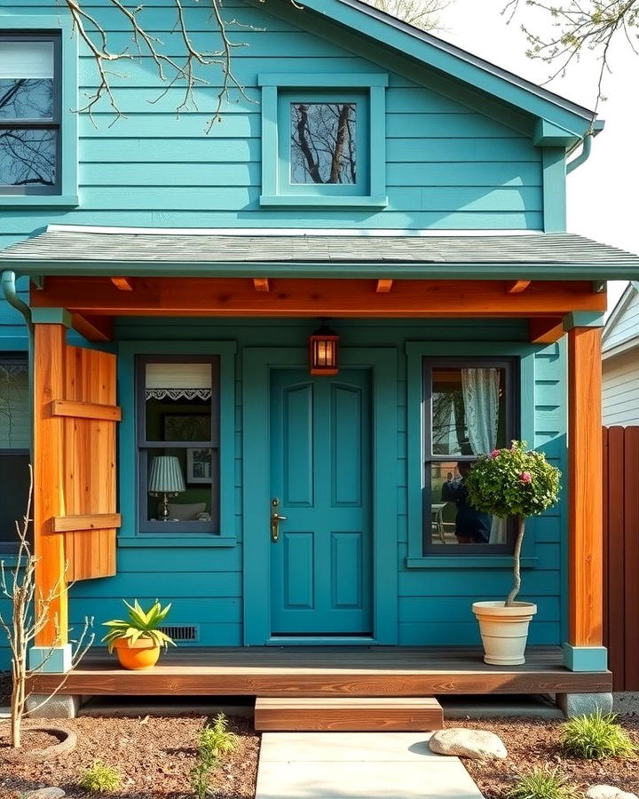 Teal with Wood Accents - 25 Teal House Exterior Ideas