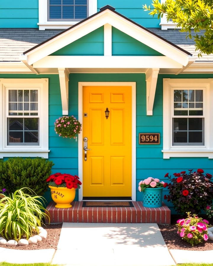 Teal with Yellow Door for Cheerful Vibrance - 25 Teal House Exterior Ideas