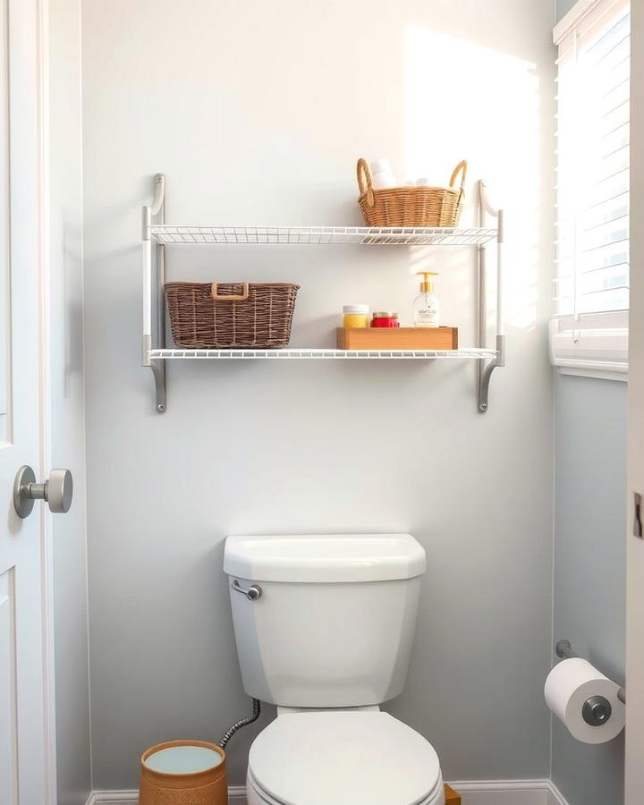 Tension Rod Shelving - 25 Over Toilet Storage Ideas