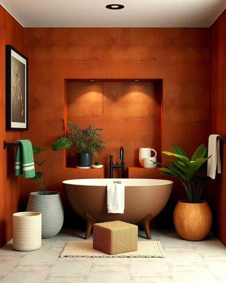 Terracotta Accent Wall for Visual Interest - 25 Terracotta Bathroom Ideas