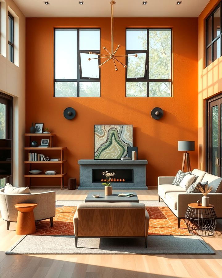 Terracotta Accent Wall - 25 Terracotta Living Room Ideas