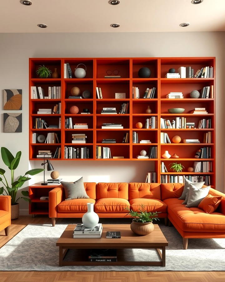 Terracotta Bookshelves - 25 Terracotta Living Room Ideas