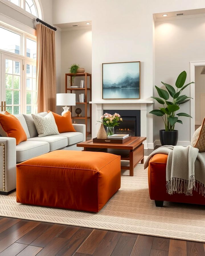 Terracotta Cushioned Ottomans - 25 Terracotta Living Room Ideas