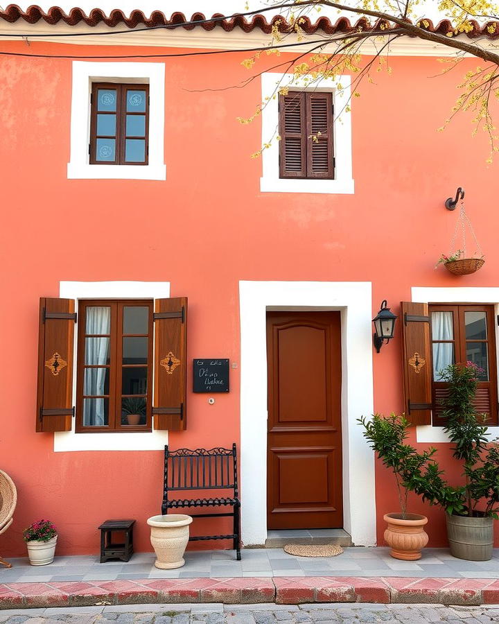 Terracotta Pink with White and Brown - 25 Pink House Exterior Ideas