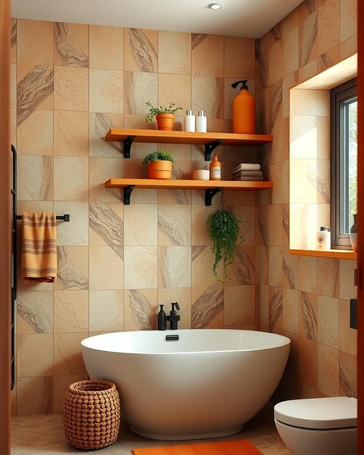 Terracotta Shelving for Functional Style - 25 Terracotta Bathroom Ideas