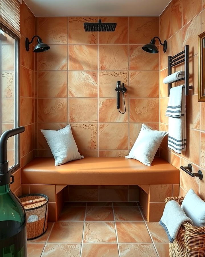 Terracotta Shower Bench for Comfort and Style - 25 Terracotta Bathroom Ideas