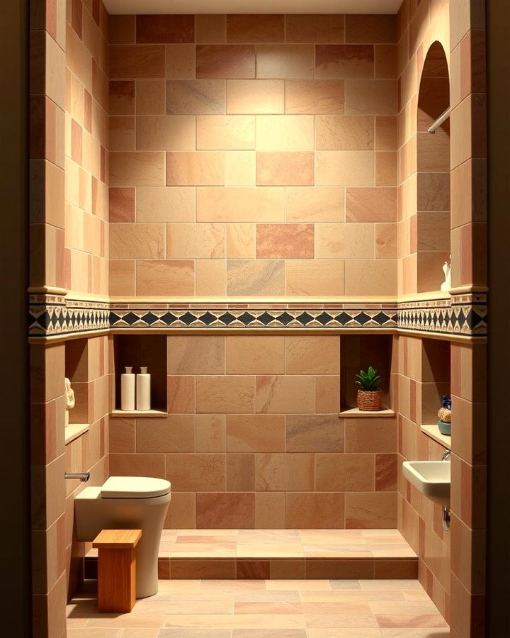 Terracotta Shower Niches - 25 Terracotta Bathroom Ideas