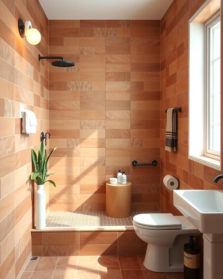 Terracotta Shower Tiles for a Rustic Ambience - 25 Terracotta Bathroom Ideas