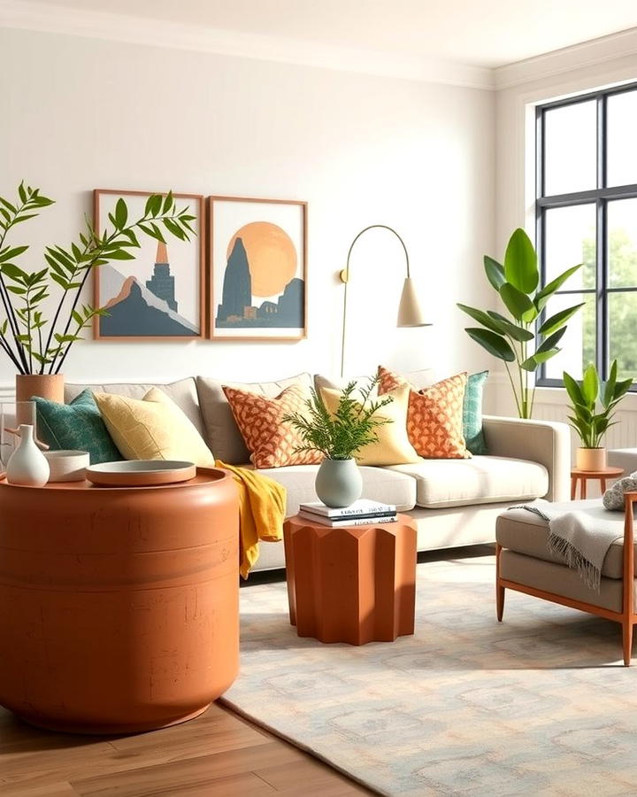 Terracotta Side Tables - 25 Terracotta Living Room Ideas