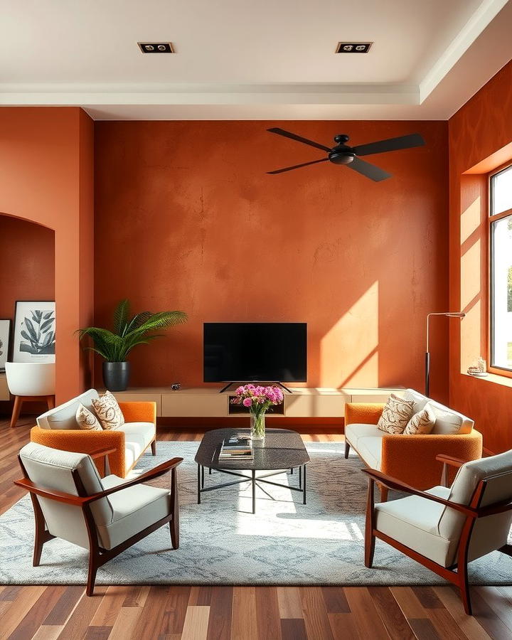 Terracotta Textured Walls - 25 Terracotta Living Room Ideas