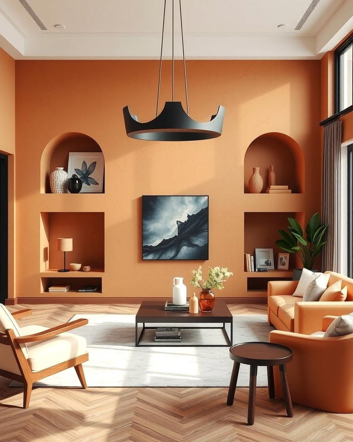 Terracotta Wall Niches - 25 Terracotta Living Room Ideas