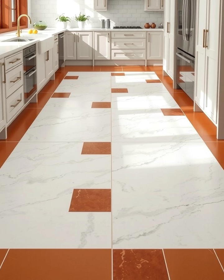 Terracotta and Marble Combination - 25 Terracotta Kitchen Floor Ideas