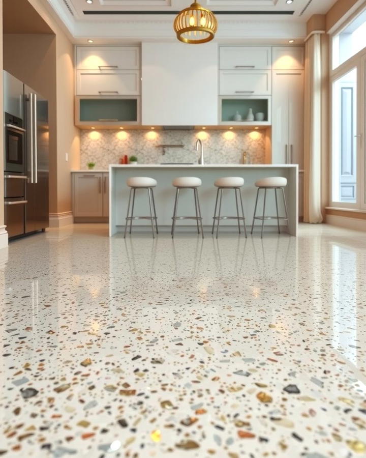 Terrazzo with Metallic Accents - 25 Terrazzo Kitchen Floor Ideas