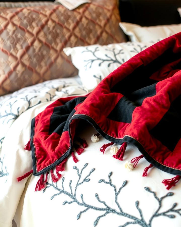 Textured Bedding Materials - 25 red black and white bedroom ideas