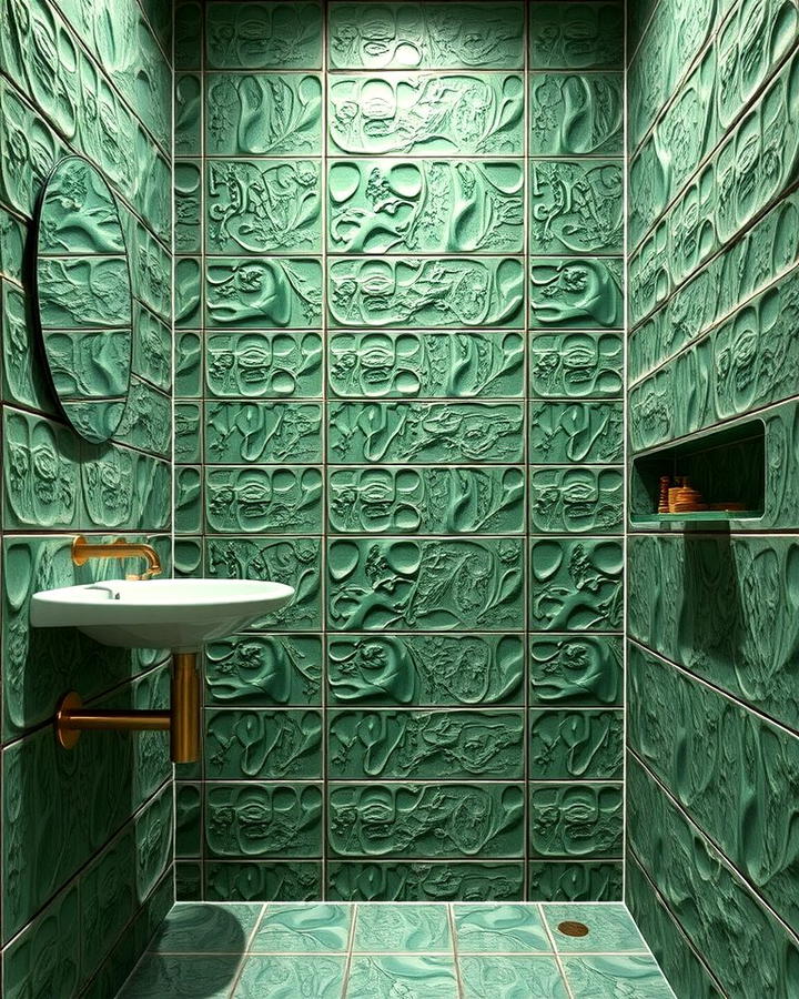 Textured Green Tiles for Depth - 30 Green Tile Bathroom Ideas