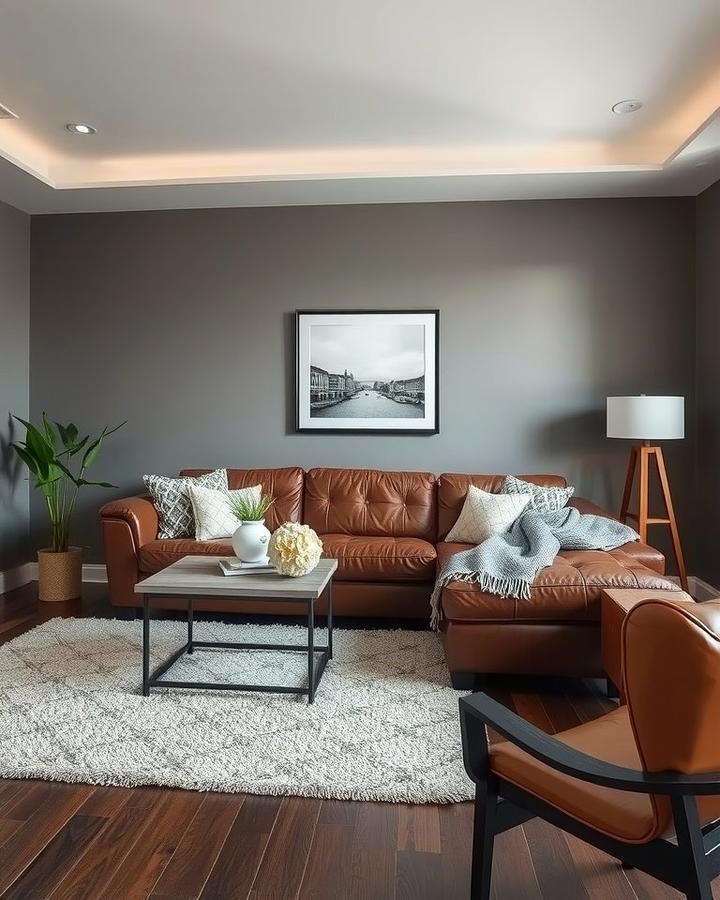 Textured Grey Layers - 30 Grey Living Room With Dark Wood Floors