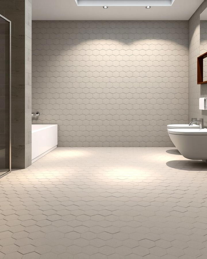 Textured Hexagon Tiles for Added Depth - 30 Bathrooms With Hexagon Tile Floors