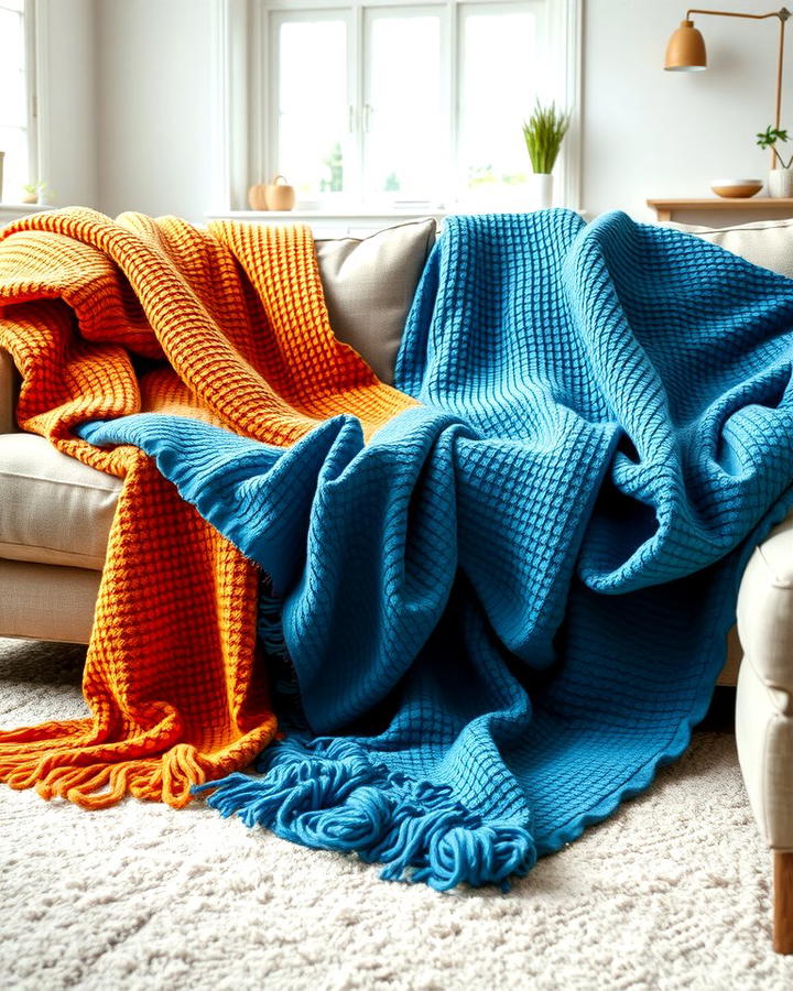 Textured Throws - 25 orange and blue living room ideas