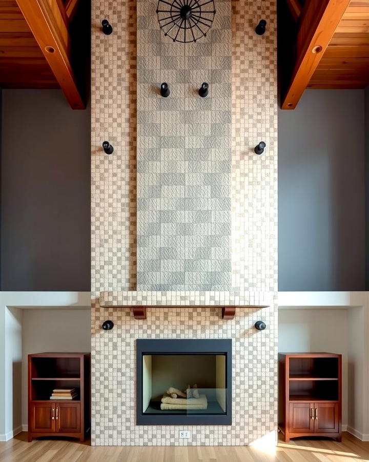 Textured Tile Patterns - 25 Two-story Fireplace Ideas